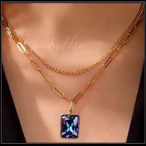 NEW GOLD PAPERCLIP CRYSTAL PRISM STONE HANG CUSTOM PENDANT NECKLACE